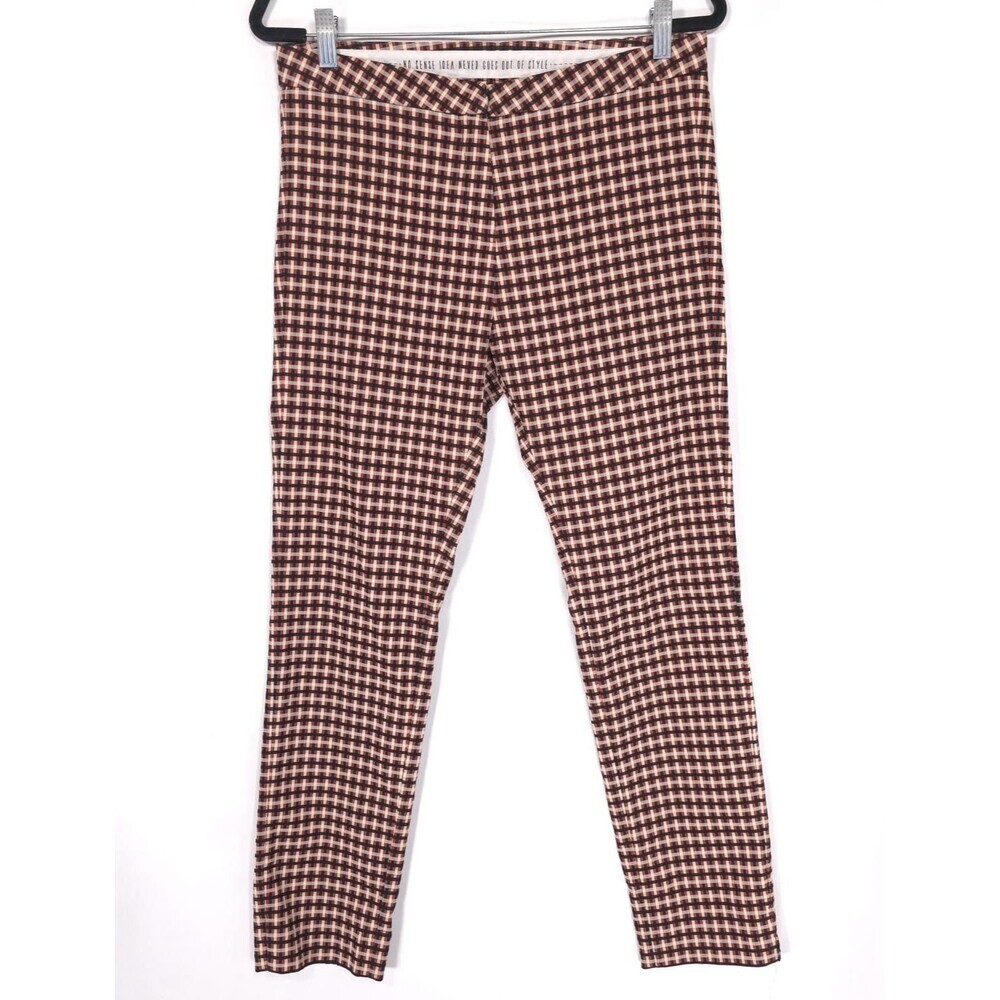 ALYSI Women’s Pants Size 12 Plaid Check Gingham ITALY MADE Skinny Straight Brown